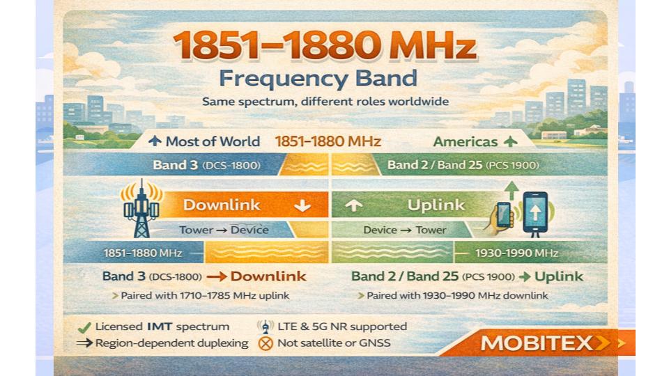 1851 to 1880 MHz  Cellular (DCS-1800 / IMT uplink) (Mobitex)